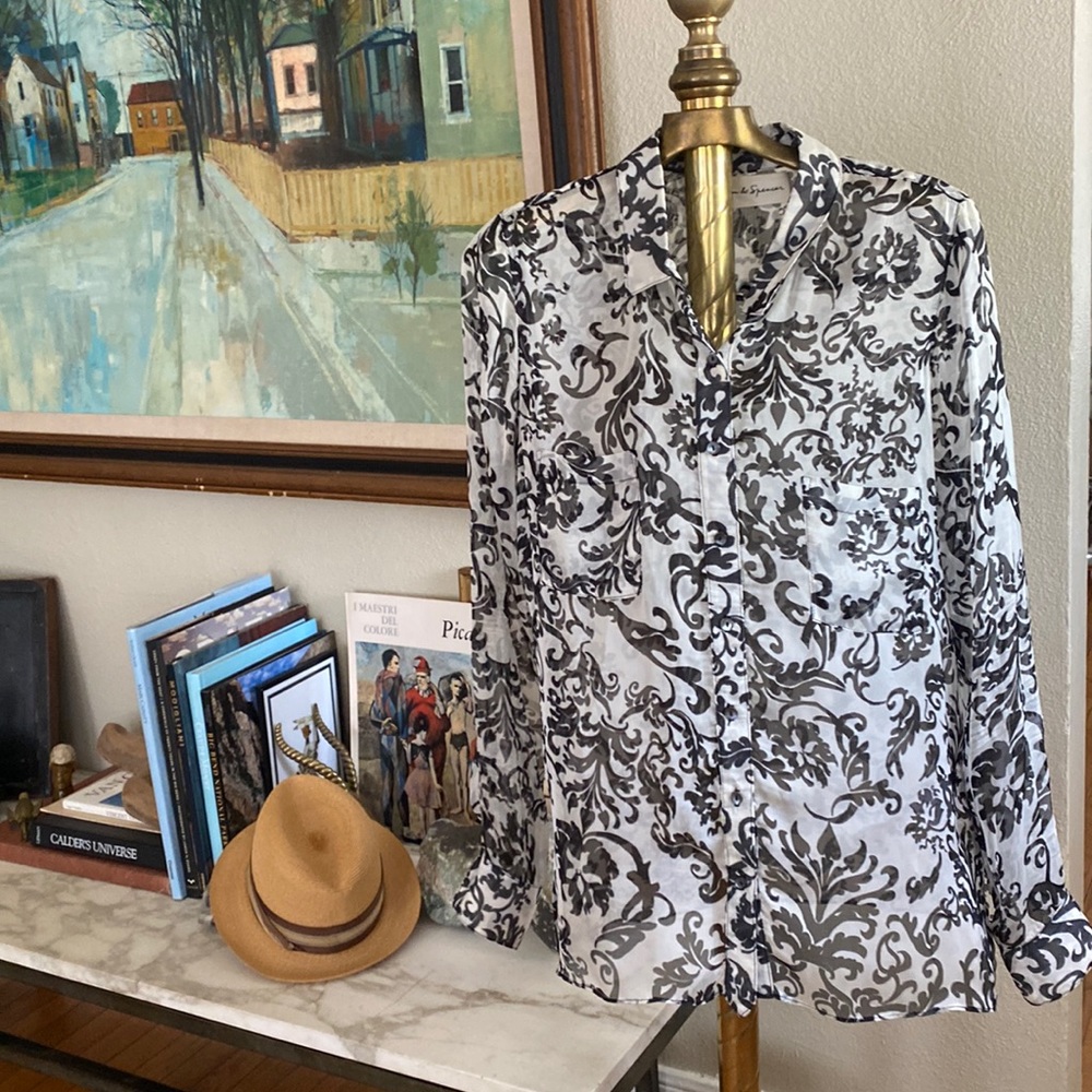Graham & Spencer Damask Sheer Silk Blouse